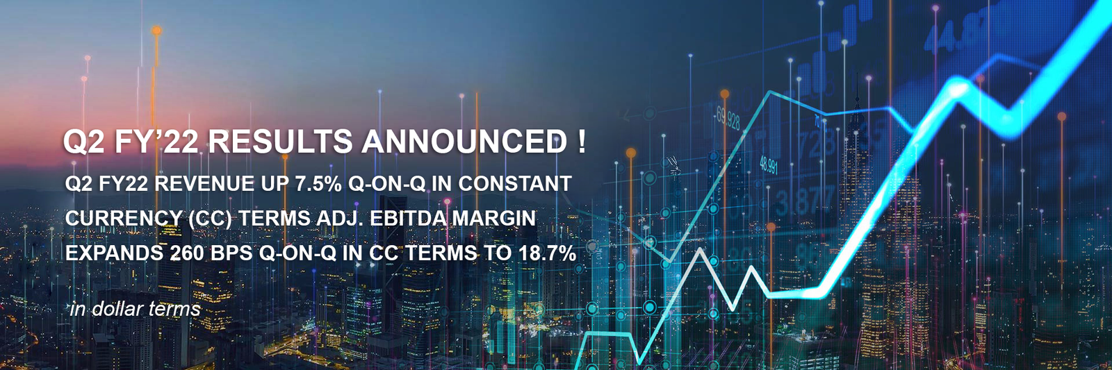 Q2 FY22 Revenue up 7.5% Q-on-Q in constant currency (CC) terms Adj. EBITDA Margin expands 260 bps Q-on-Q in CC terms to 18.7%